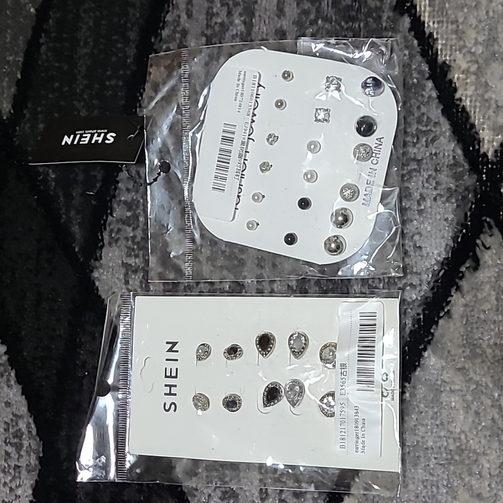 SHEIN Rhinestones & Faux Pearl Silver Stud Earrings Bundle